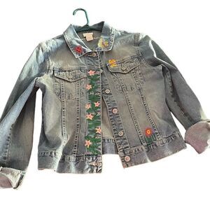 Vintage Rocawear Custom Hand Painted Denim Jacket Size Small Floral Butterflies